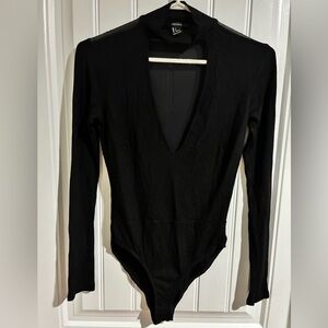Forever 21 Turtle neck Black Deep V Neck Sheer back Bodysuit